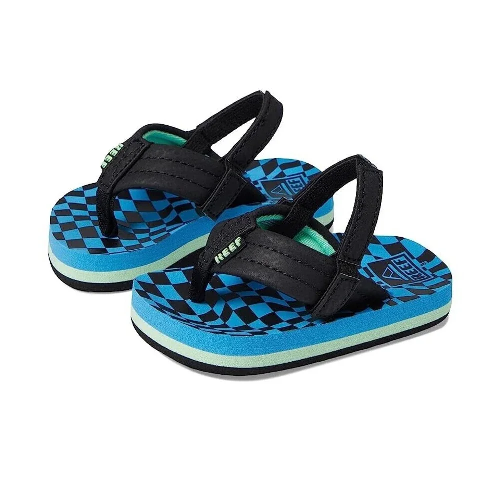 Reef Little Ahi CJ2087 Sandal Toddler US 6 Blue Check Slip On Flip Flop JOBB2119